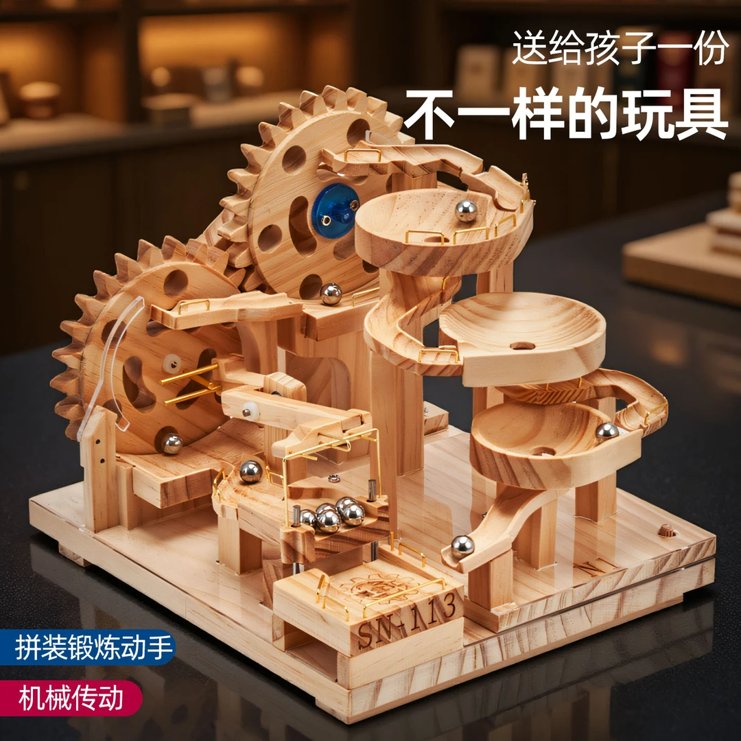 SN-113木制电动滚珠积木轨道益智拼装立体模型玩具男孩的生日礼物