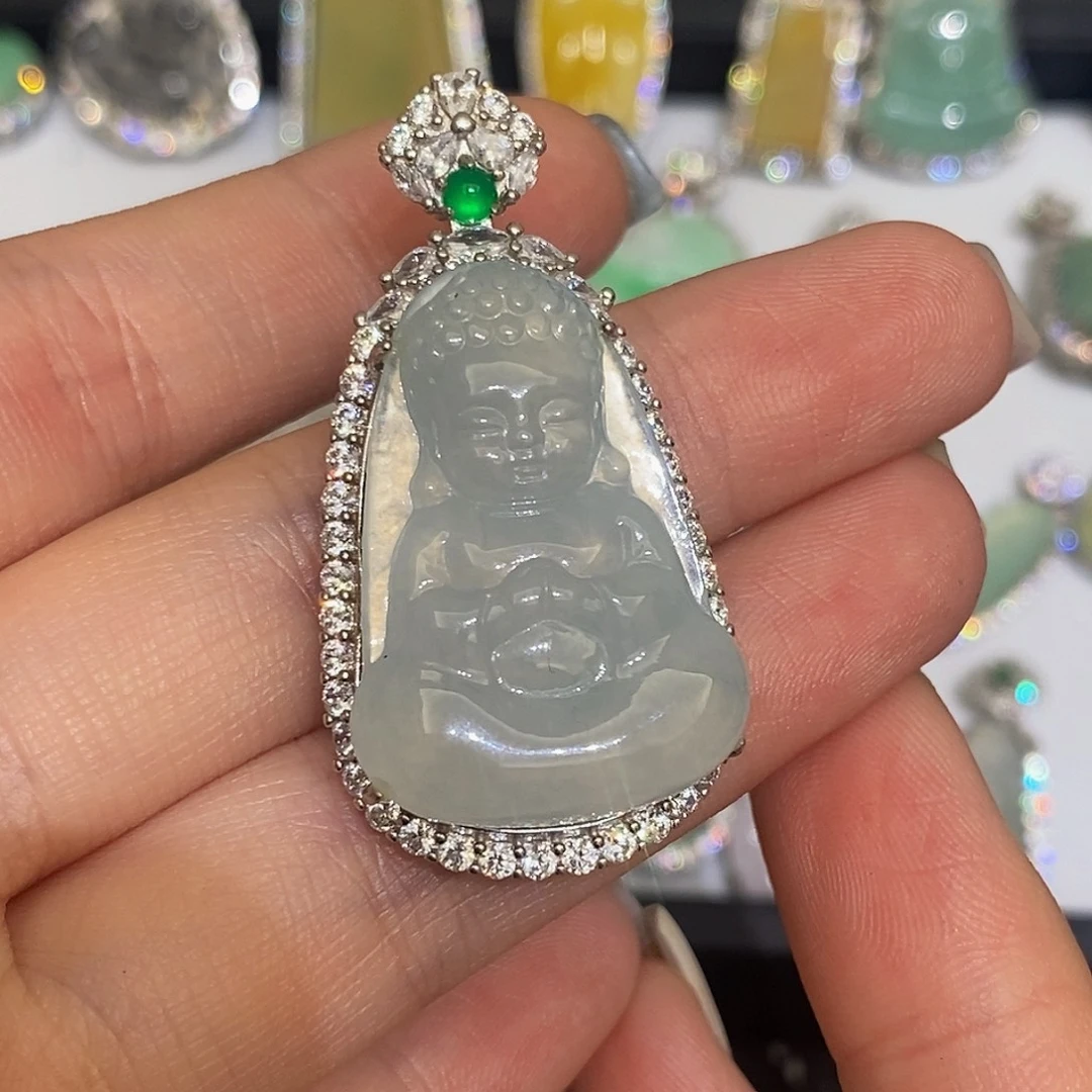翡翠银S925镶嵌颈饰天然翡翠