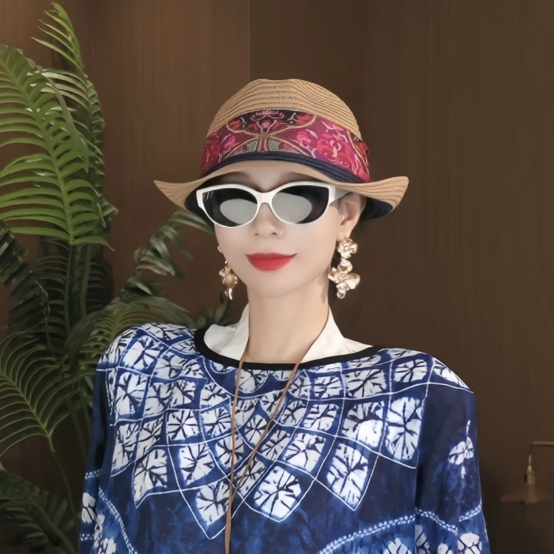 太一2025新款民族风草帽女时尚百搭出游拍照礼帽防晒遮阳复古帽子