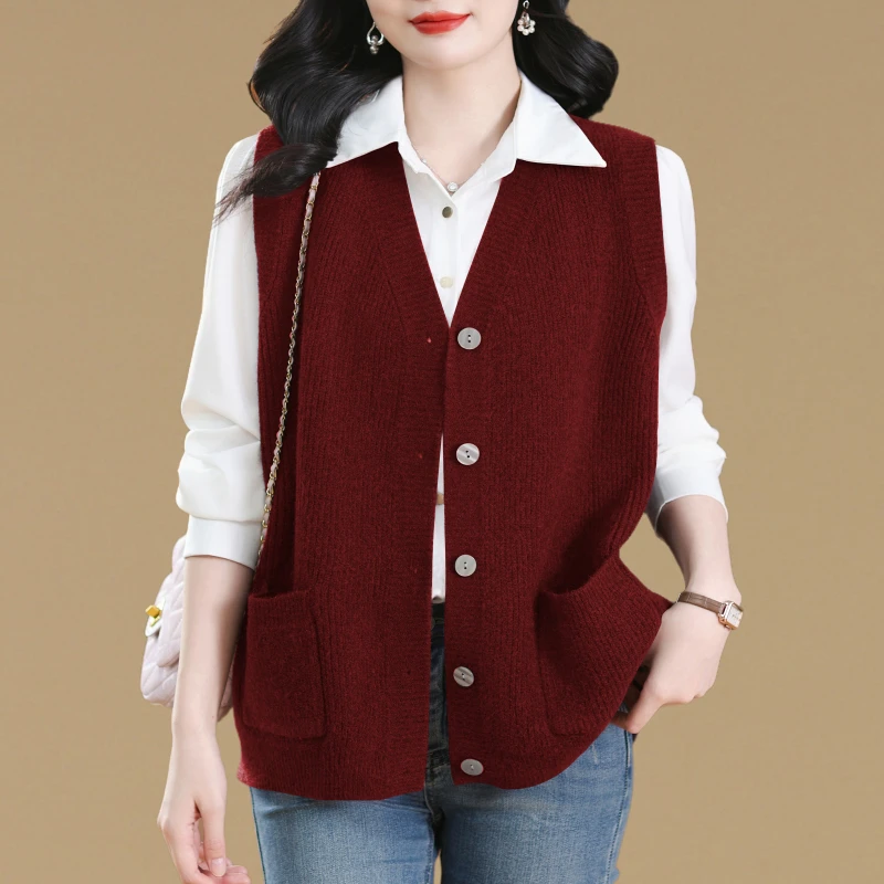 大码胖妹妹毛衣马甲女开衫外穿春秋宽松百搭无袖坎肩针织背心外搭