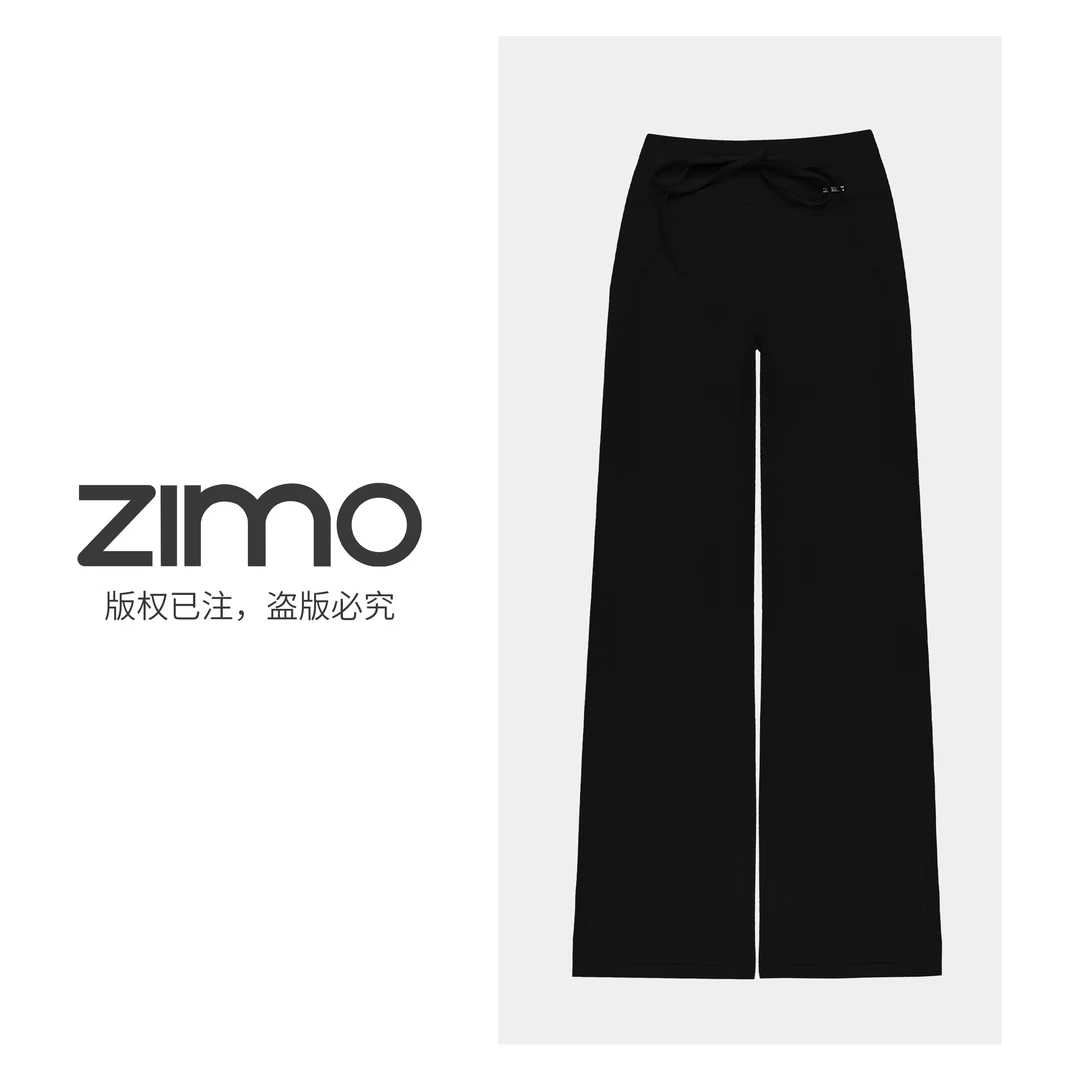 空气层抽绳阔腿裤黑色005-zimo-瑜伽健身瑜伽服瑜伽裤外穿YFKZ005