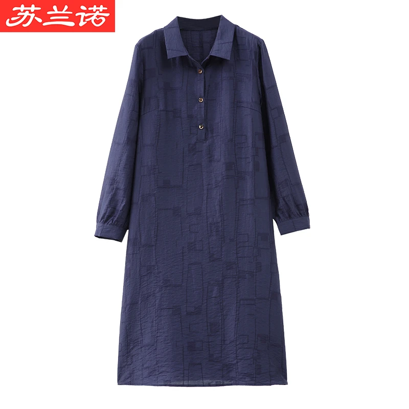 大码女装加大加肥宽松遮肉气质翻领短袖长袖连衣裙ZB3675CX