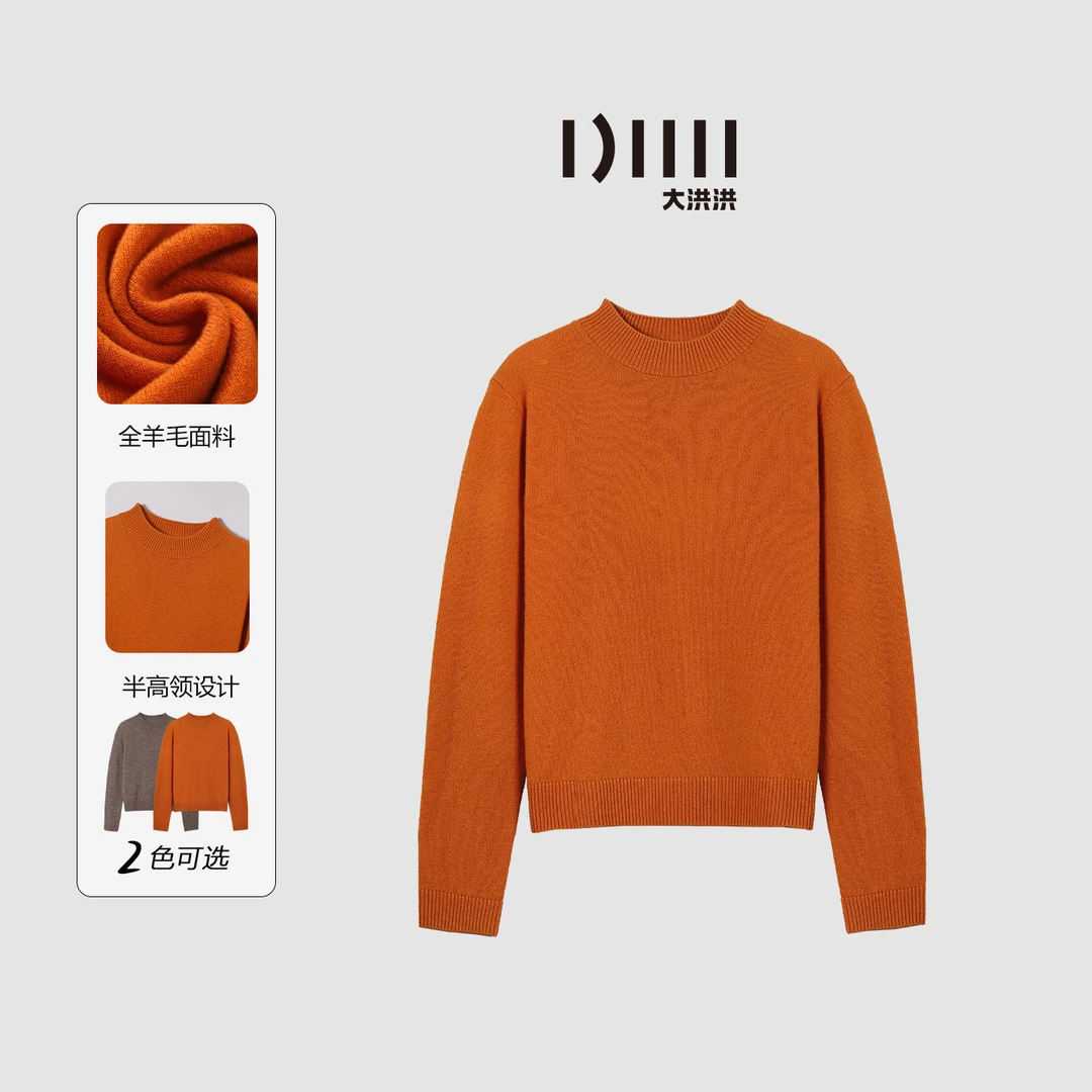 大洪洪【人间显白】冬季新款100%绵羊毛保暖针织衫女半高领慵懒毛衣