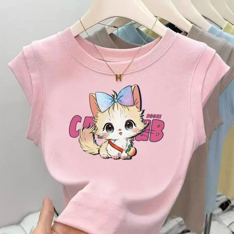 女童冰丝短袖T恤圆领夏季女童夏季短袖时尚洋气夏装打底t恤上衣