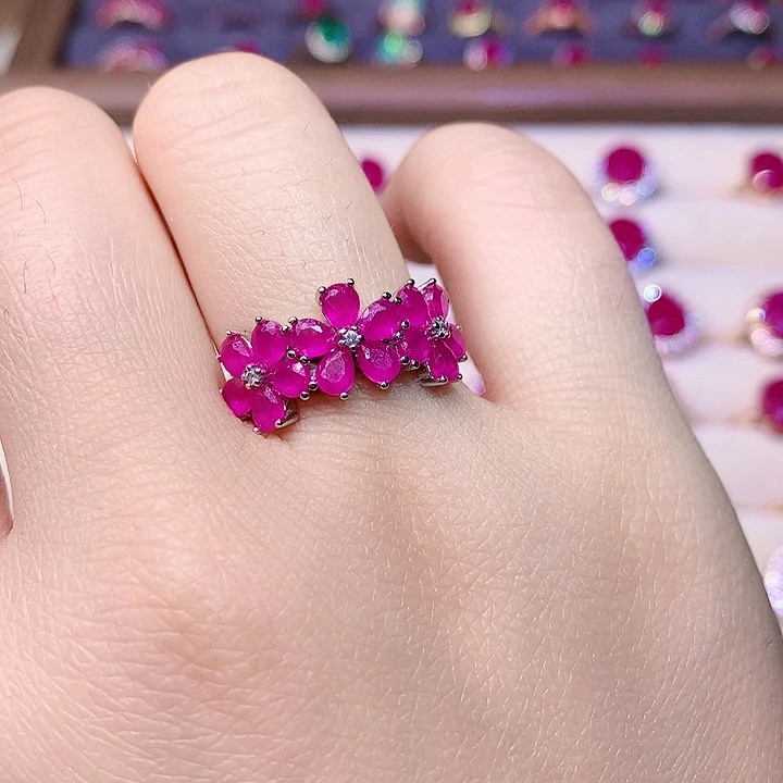 红宝石戒指银S925镶嵌