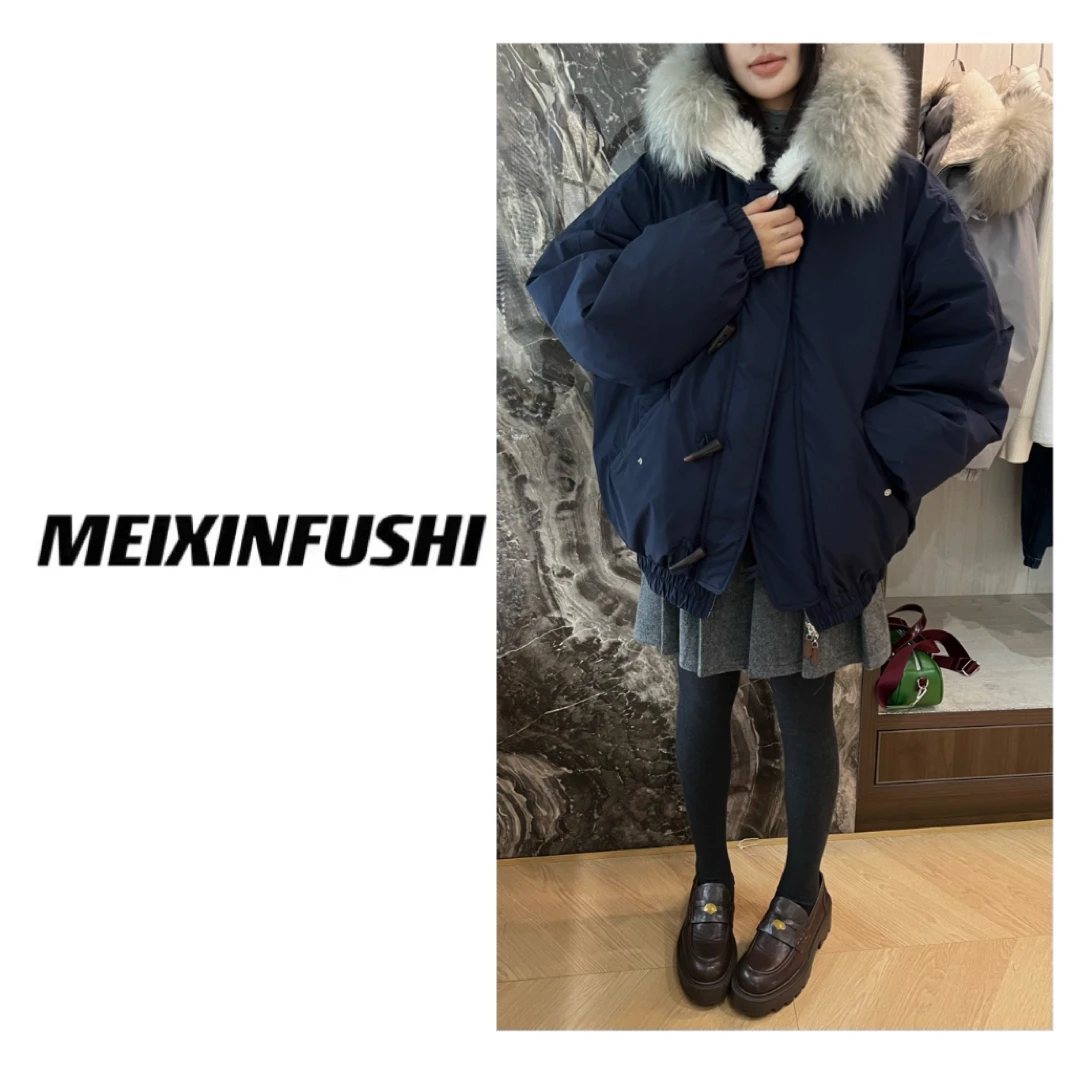 【Mei Xin】欧货牛角扣毛领设计外套/1000/D