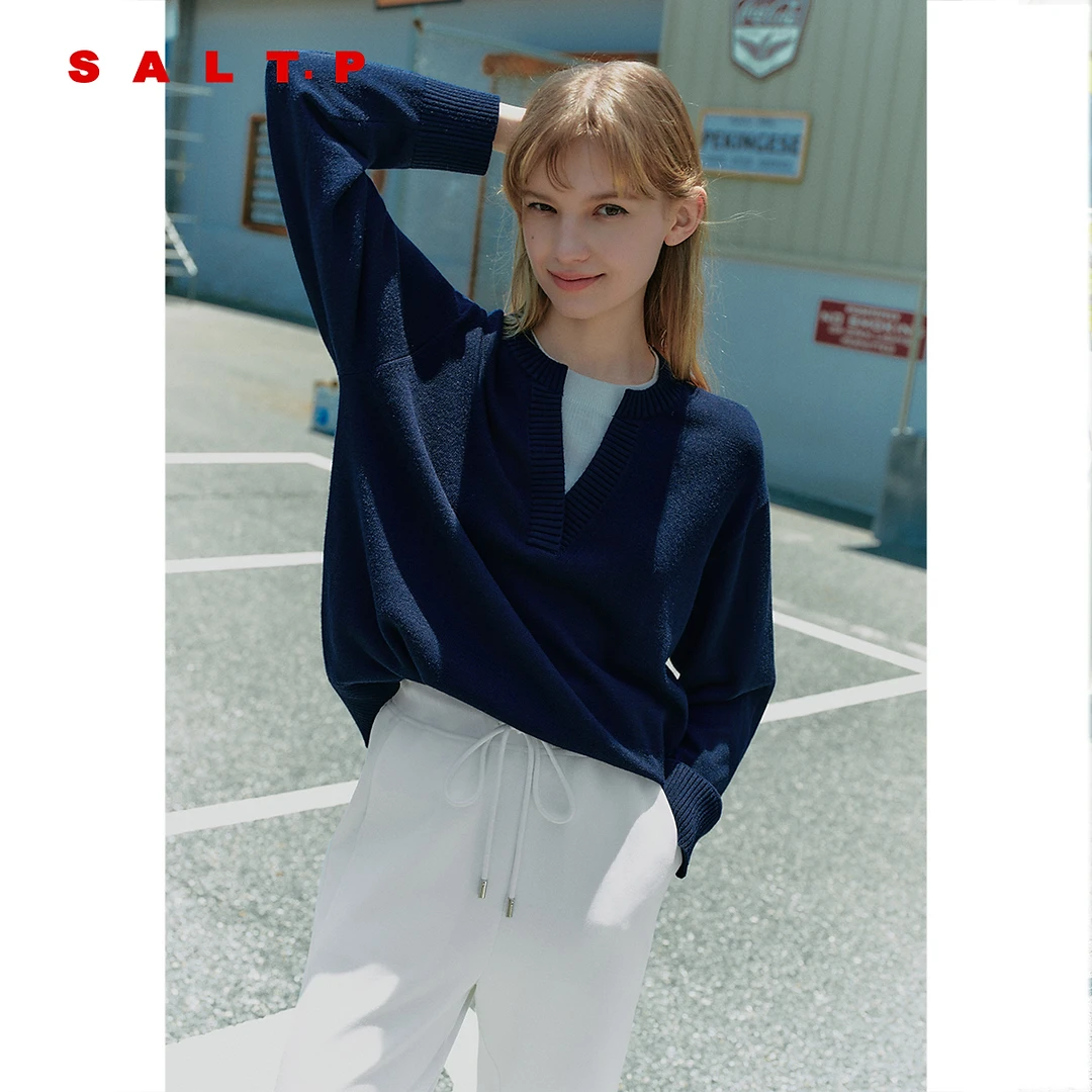 SALT.P可颜复古假两件撞色毛衫2025秋季新款毛衫