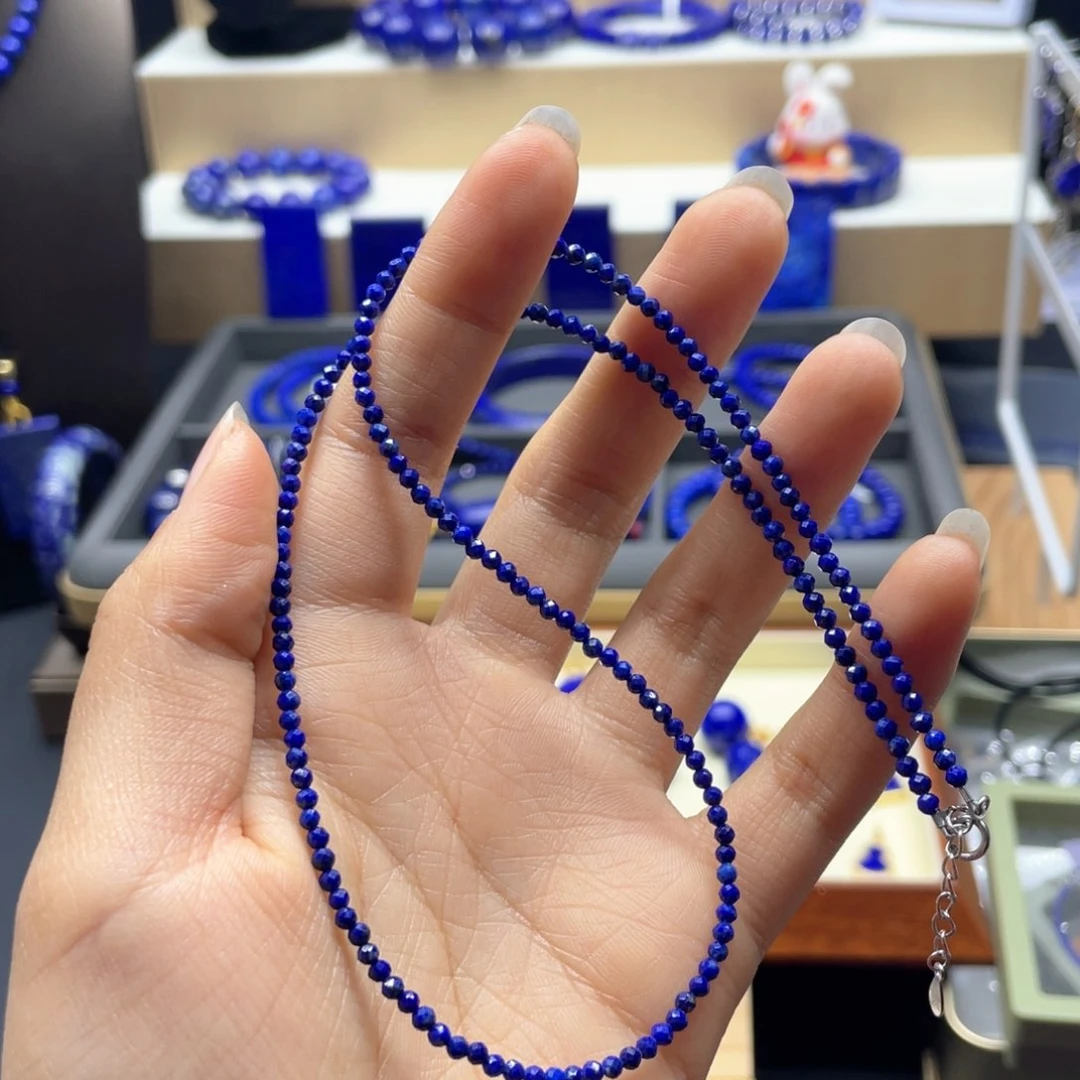 银S925镶嵌青金石项链2+刻面