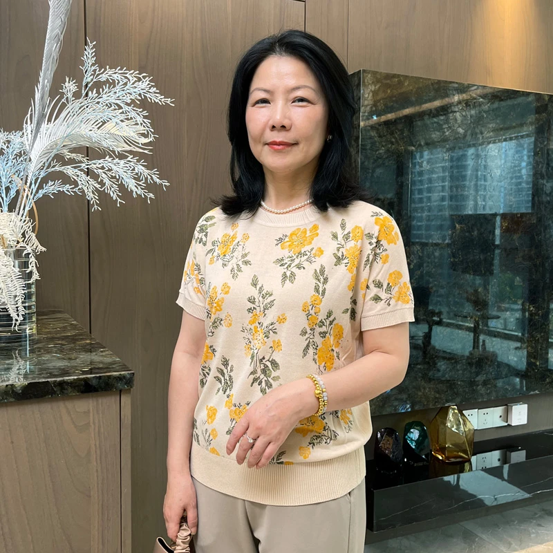 夏季中老年女装碎花百搭圆领宽松气质薄款针织短袖T恤83122