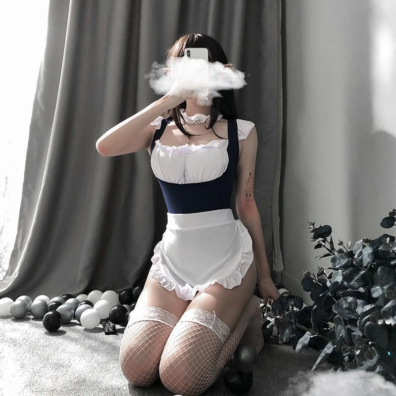 Hue·清纯女仆蕾丝边睡裙连体衣显瘦日系