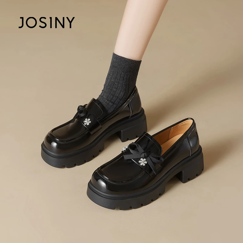 卓诗尼厚底乐福鞋女2025秋新款鞋子女英伦风小皮鞋蝴蝶结小皮鞋