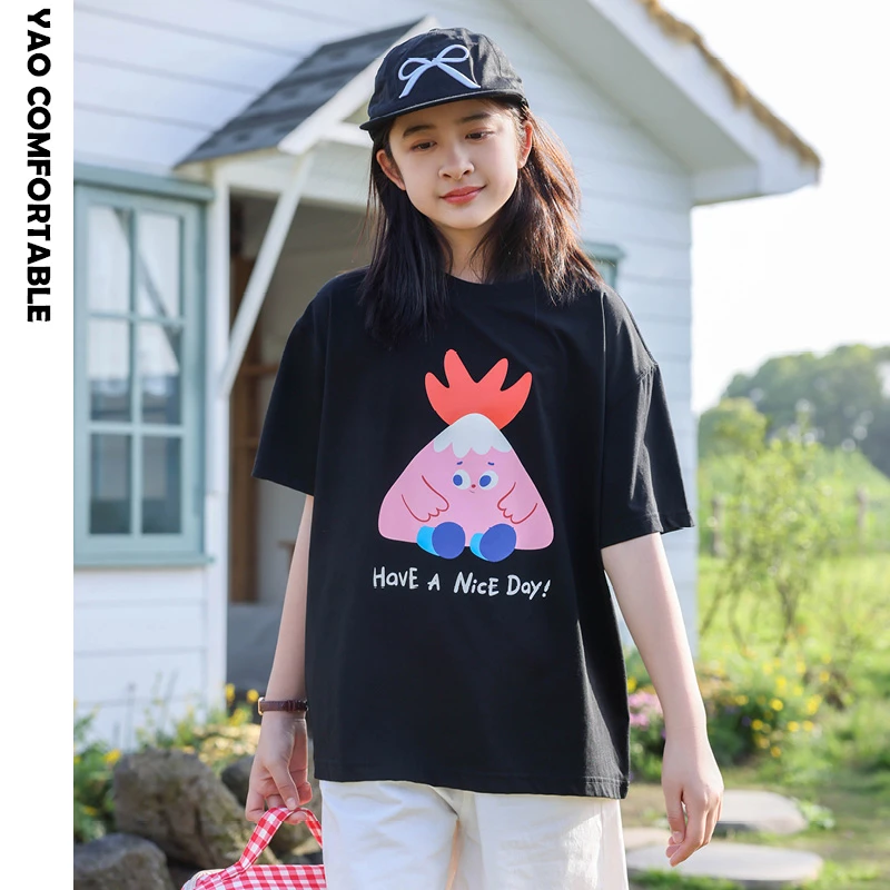 【10046款】女大童短袖大版T恤夏季初中生宽松夏装上衣