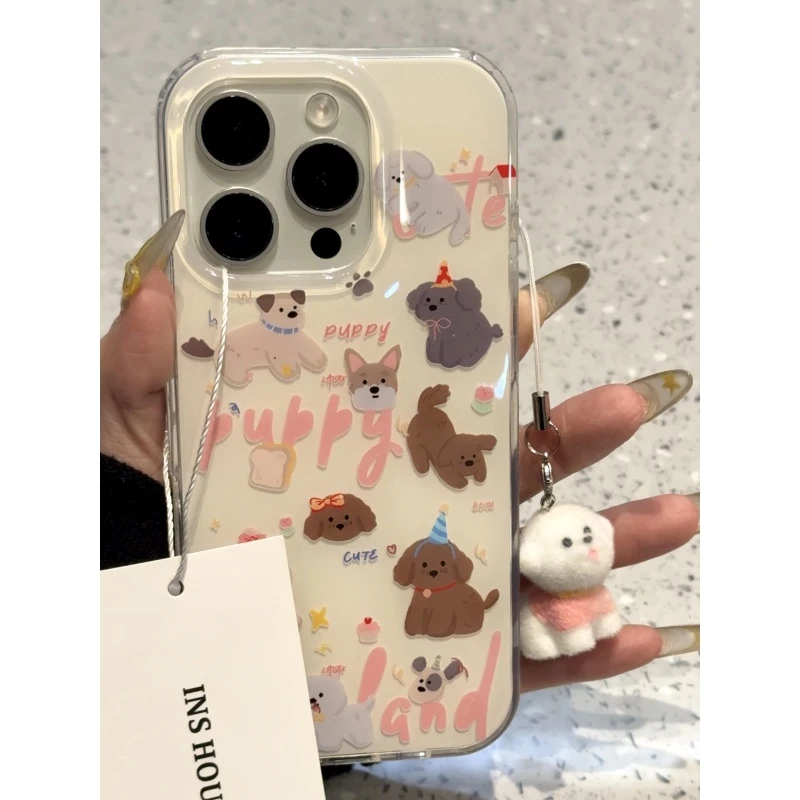 韩系可爱满屏棕色小狗适用iphone16promax苹果15pr手机壳14新款13