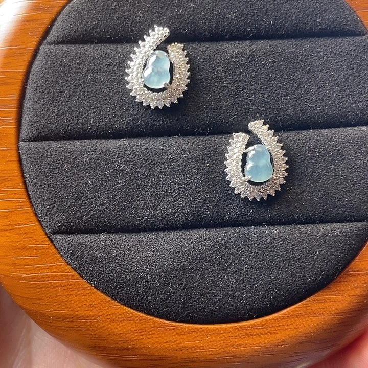 翡翠银S925镶嵌耳饰翡翠A货