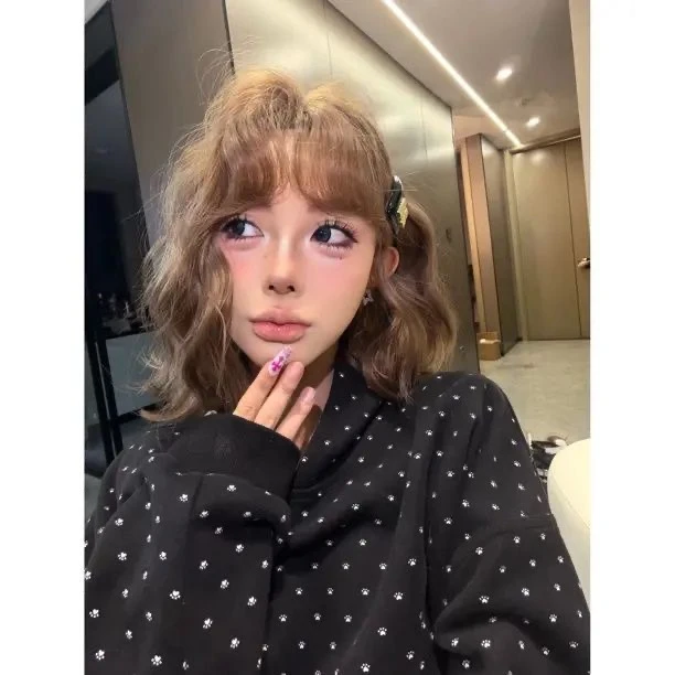 【咖啡豆】假发女暖棕色蛋蛋卷短发爆款自然女生仿真全头套假发