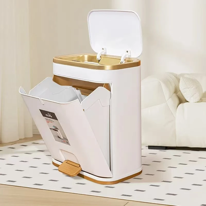 双开盖垃圾桶轻奢风家用脚踏大容量卫生桶12L