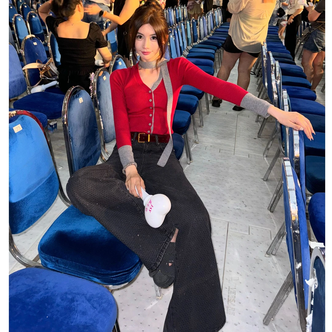 LI婉君【演唱会bling裤】秋冬烫钻宽松显瘦厚款牛仔裤LWJ23D4K1126