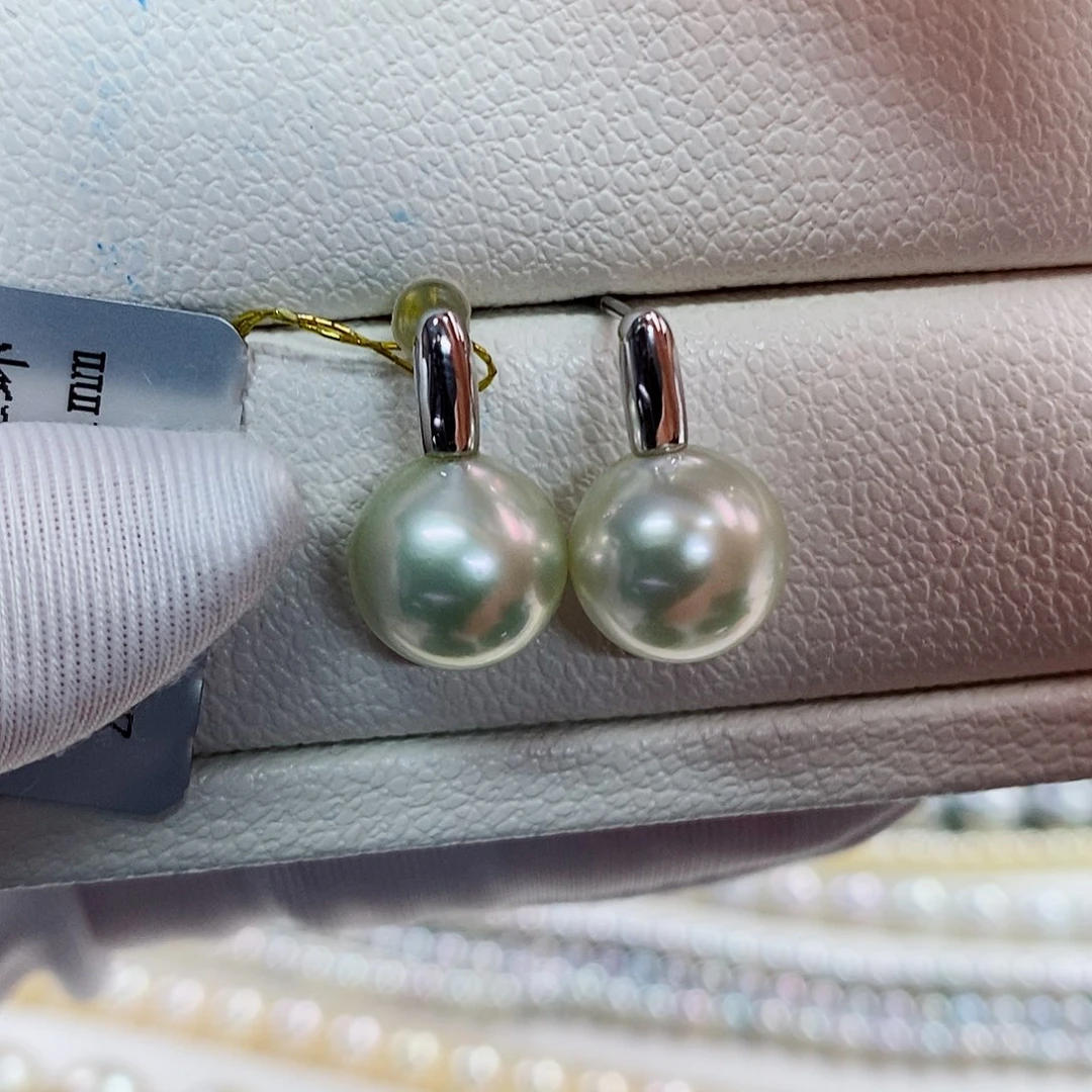 银S925镶嵌耳饰海水珍珠10-11