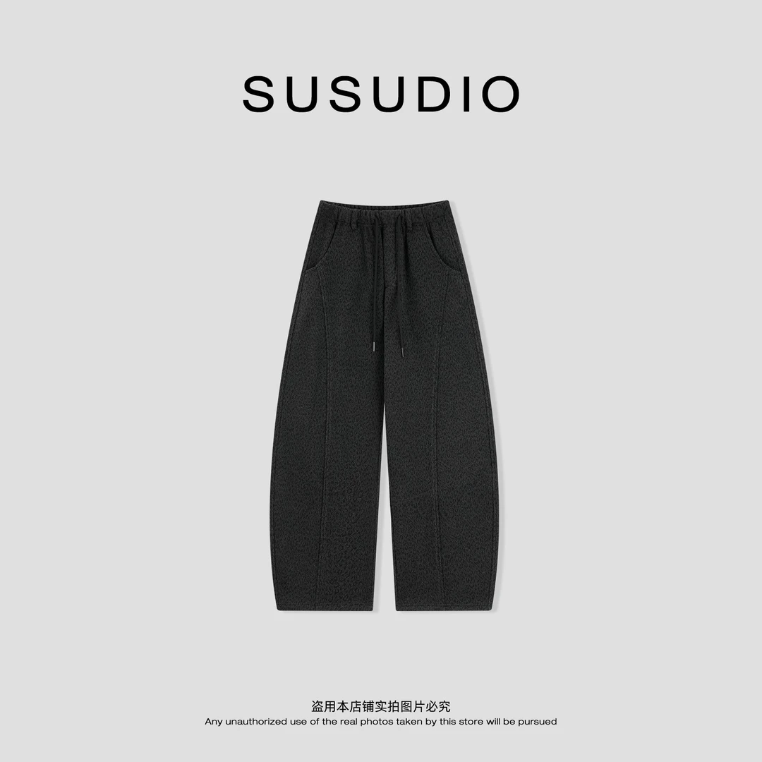 SUSUDIO 重磅轮廓亲肤羊毛醋酸松紧腰豹纹加绒休闲裤 40720