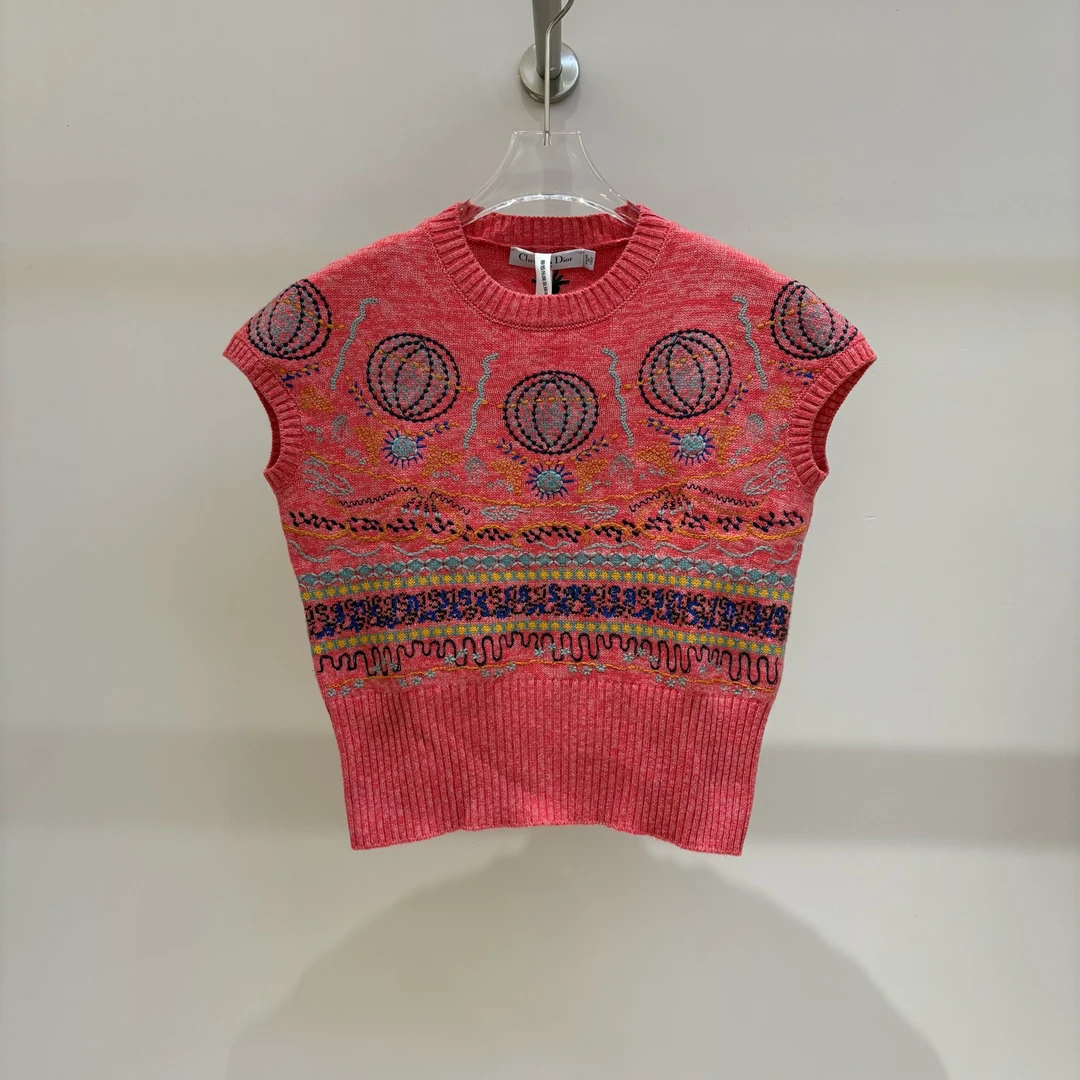 99新 DIOR/迪奥 DI2339 满刺绣图案羊绒背心马甲 36码 原价1w