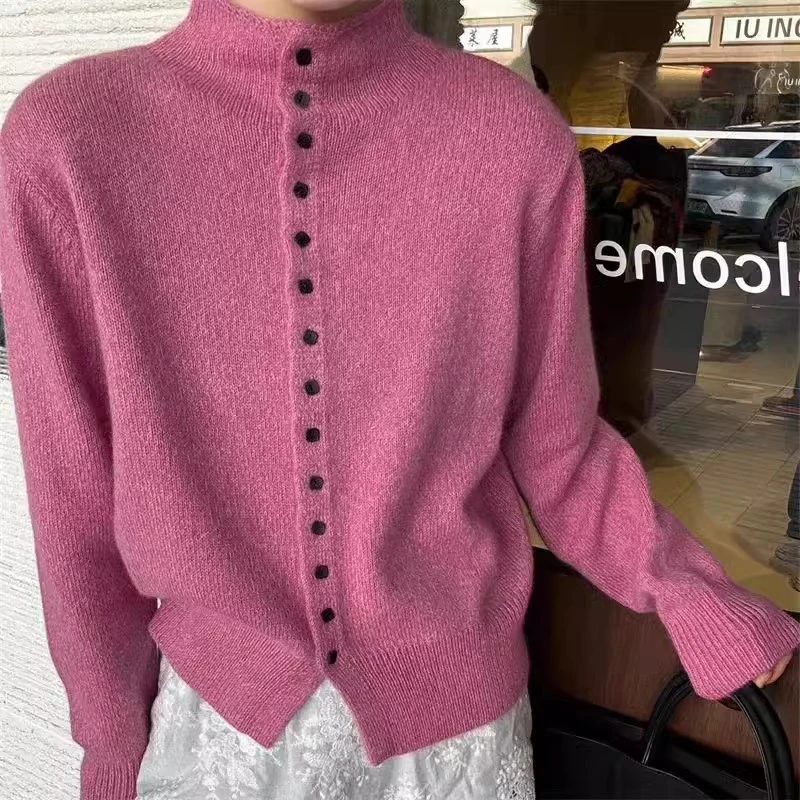 【十四扣-玫红】女士女装针织衫毛衣加厚减龄保暖秋冬新款洋气百搭