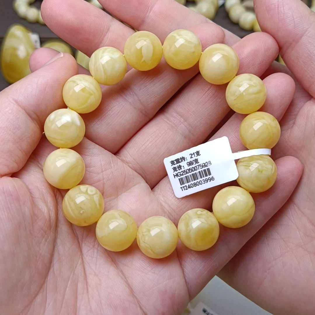 未镶嵌蜜蜡手链13大加圆珠浓蜡妖花手围15.5