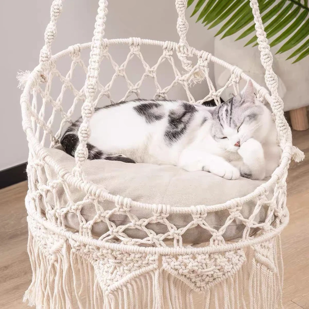 热卖纯手工编织小猫吊床悬挂猫床波西米亚悬挂猫窝室内装饰