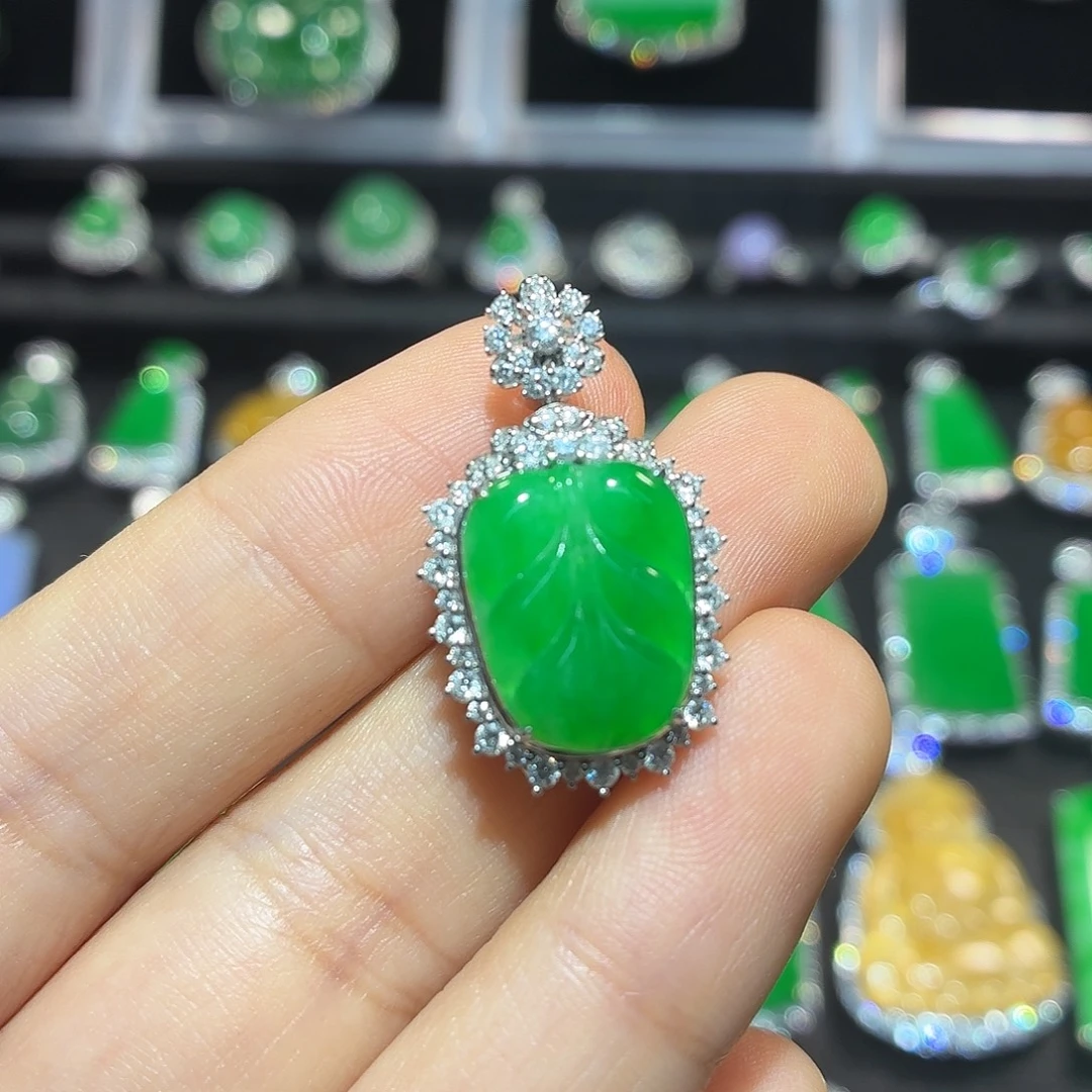 翡翠18K金镶嵌吊坠(不含链)翡翠