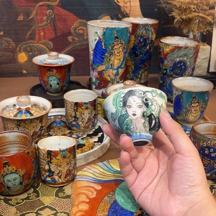 手工手绘青蛇茶杯