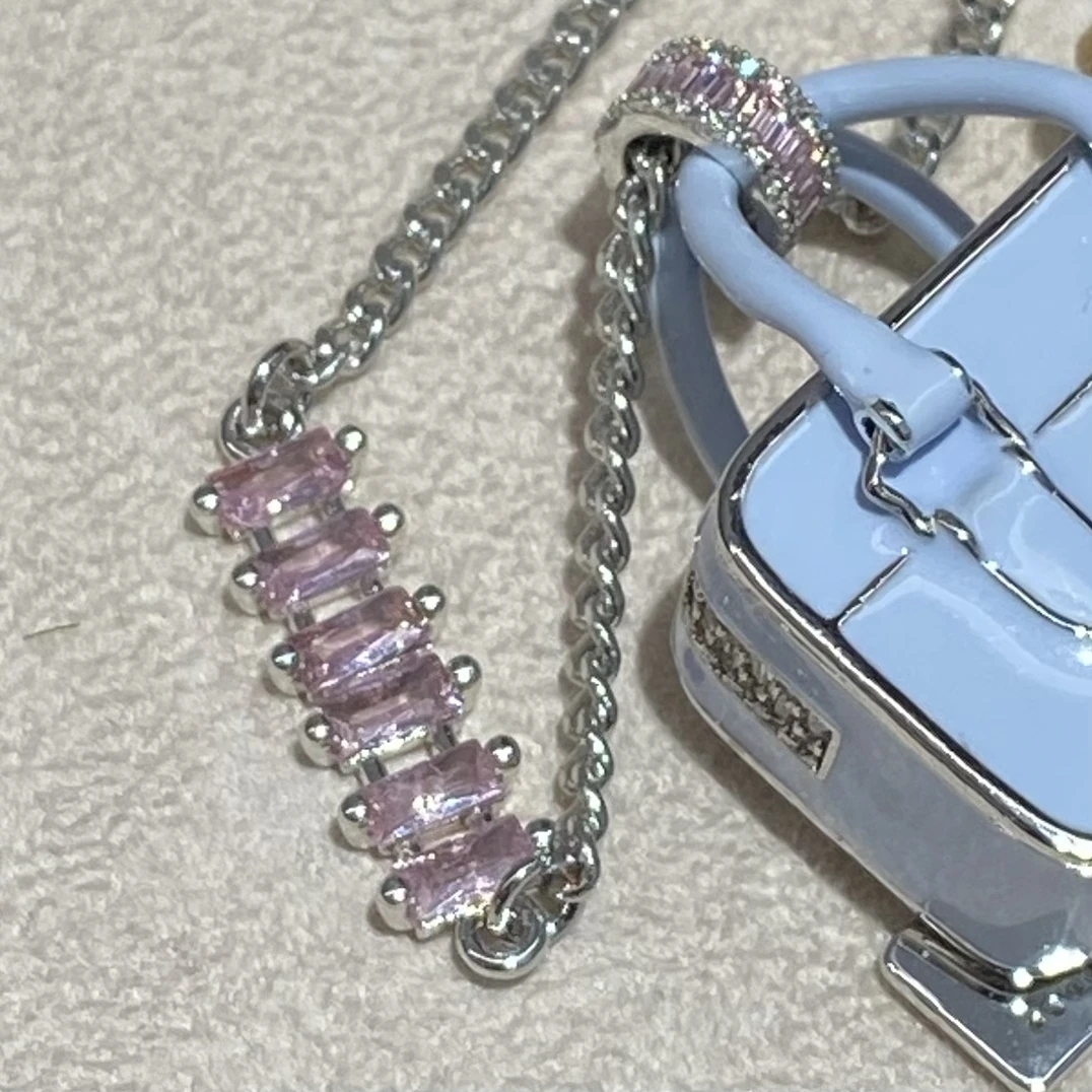 铜合金锆石项链 个性百搭蓝色旅行包包小熊项链8420