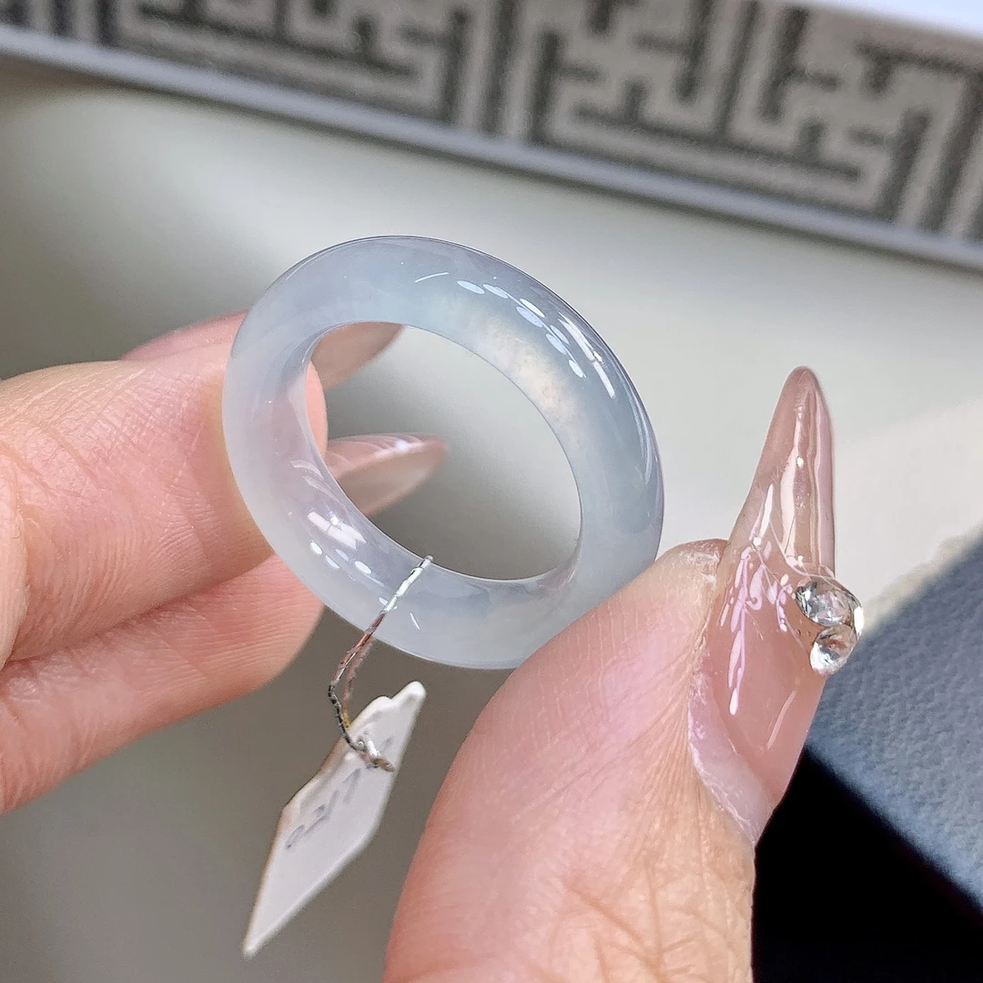 白冰白月光缅甸翡翠戒圈 15号16号 老坑冰种起胶尺寸17.6-5.8-4mm