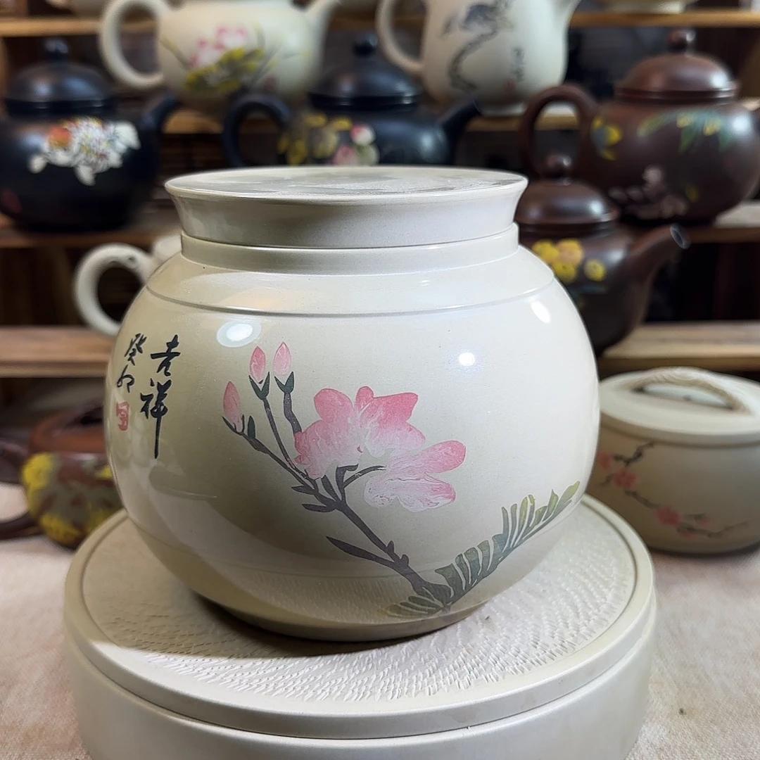 建水紫陶全品全手工彩填桌面罐200g