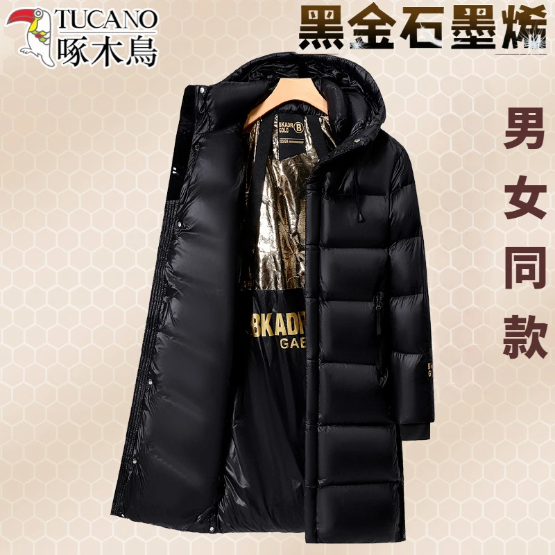 TUCANO/啄木鳥黑金长款保暖连帽外套秋冬季情侣过膝休闲户外棉衣