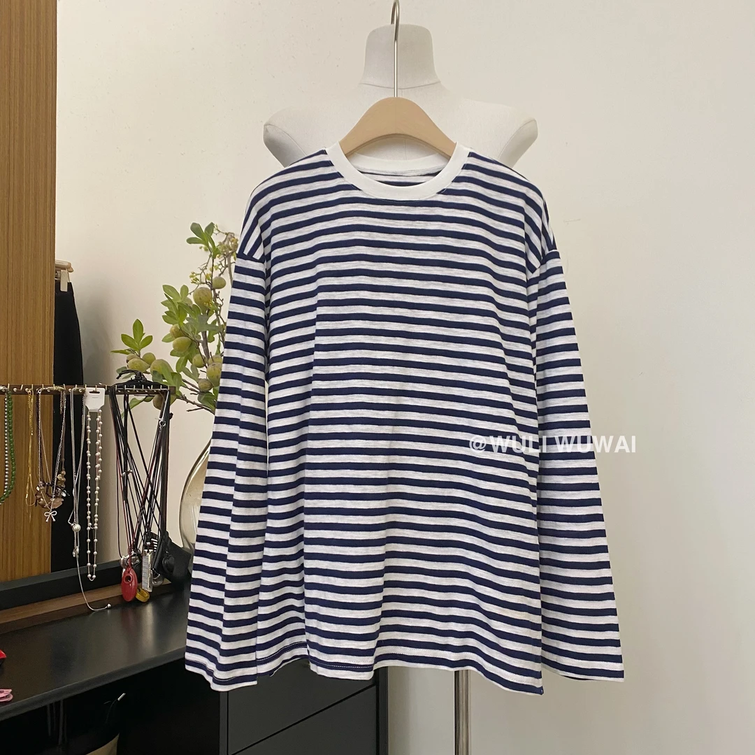 【NO退NO换】鑫燃KIKI 条纹撞色设计感百搭打底衫 82098 WU