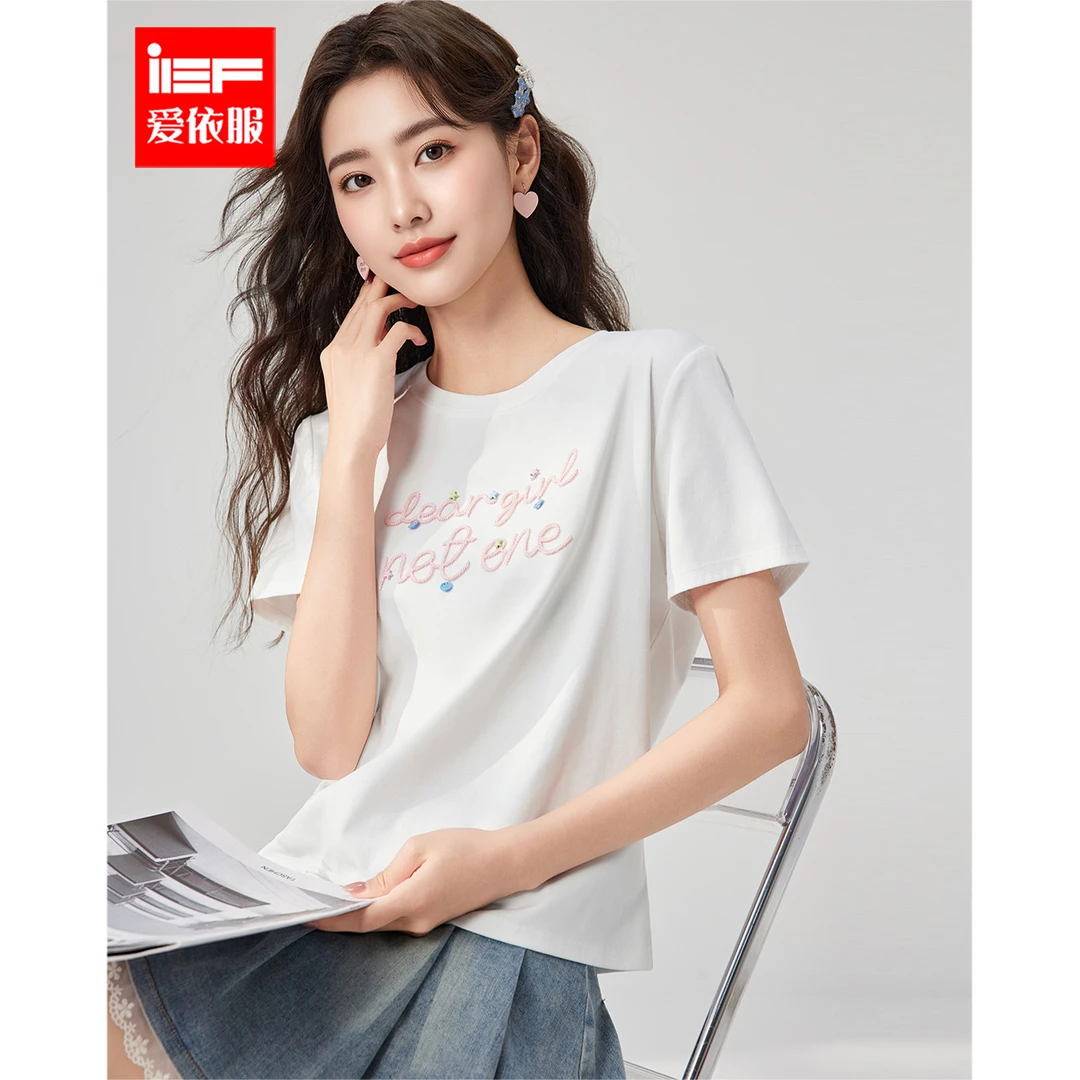 IEF/爱依服短袖上衣2025早秋新款韩版时尚小众字母印花百搭T恤女
