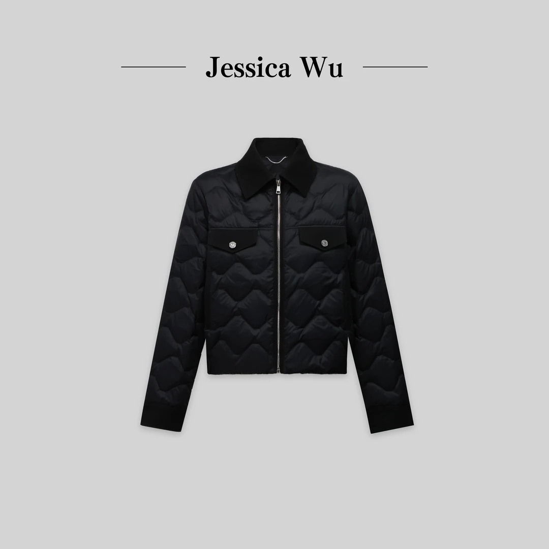 JESSICA WU玄素暖域波迹立领银链双映短款羽绒服2535905001