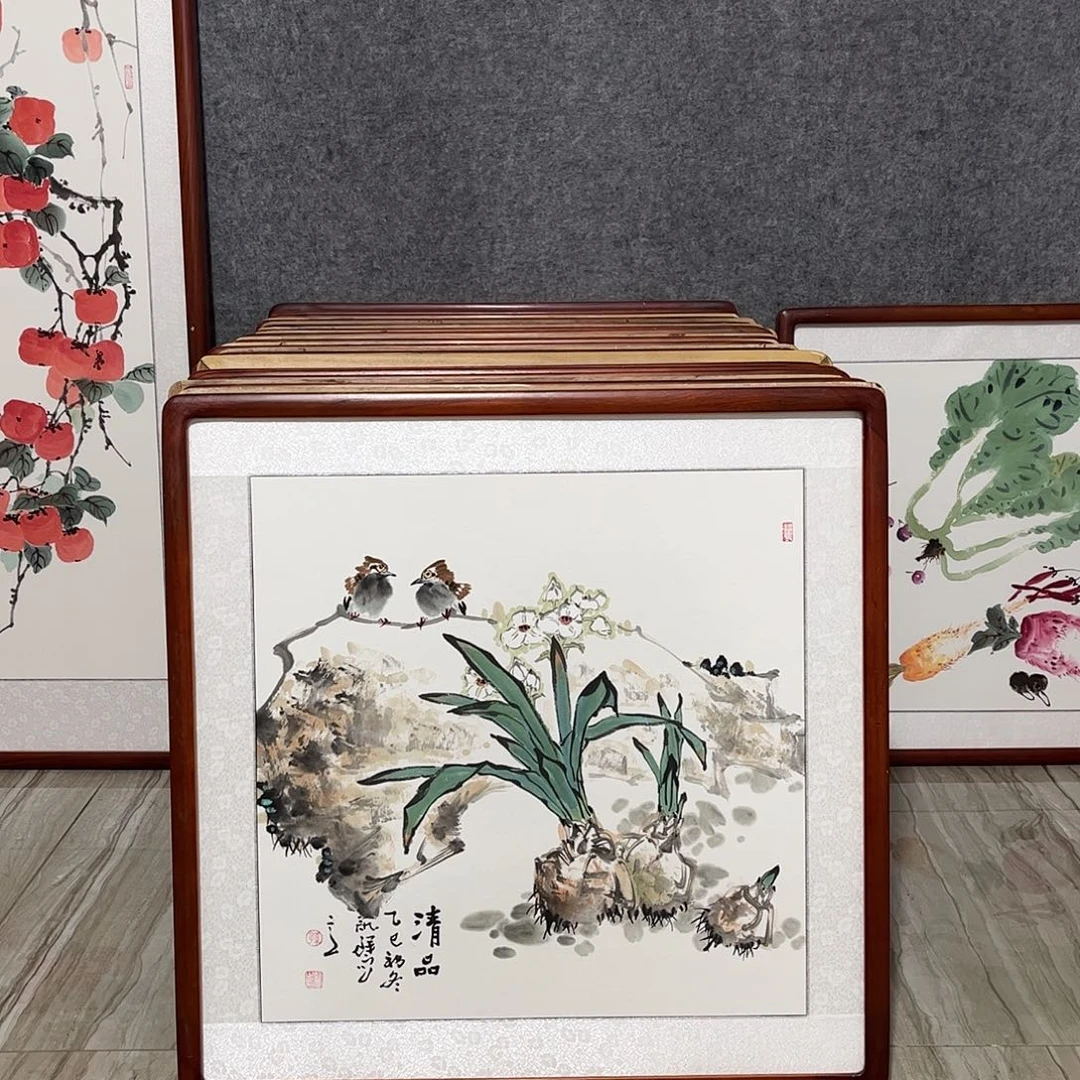 国画书画作品带框63×63