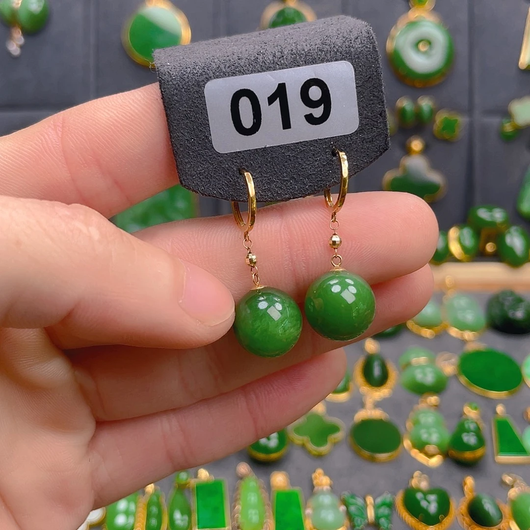 和田玉（碧玉）18K金镶嵌耳饰019