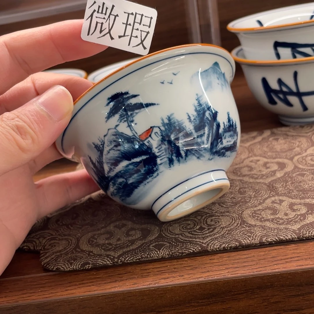 釉下手绘茶具微瑕