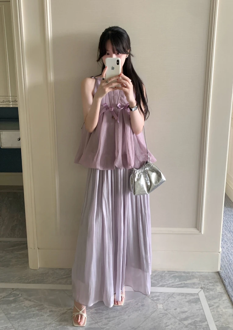 法式浪漫立体蝴蝶结吊带背心小衫独特设计感上衣