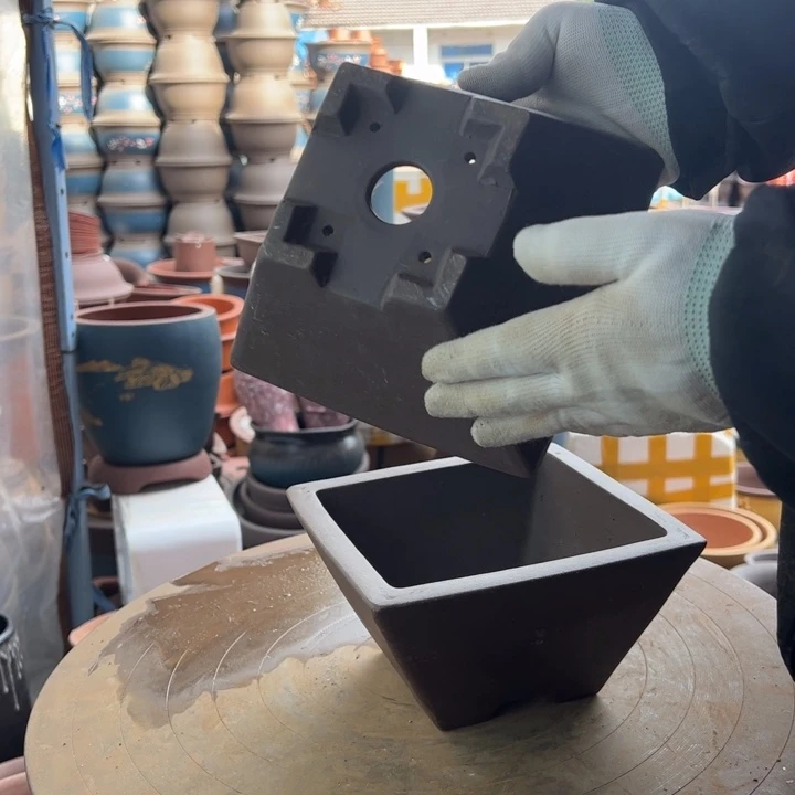 紫砂宜兴紫砂花盆花盆紫方斗小一对