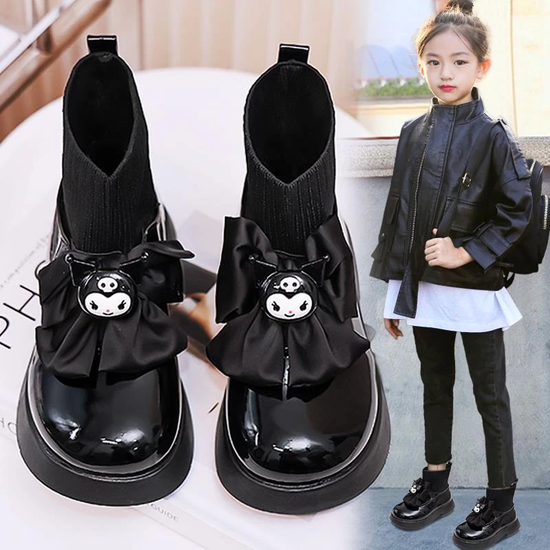 巴拉巴拉库洛米女童小皮鞋2025秋冬新款儿童黑色马丁靴中大童女孩