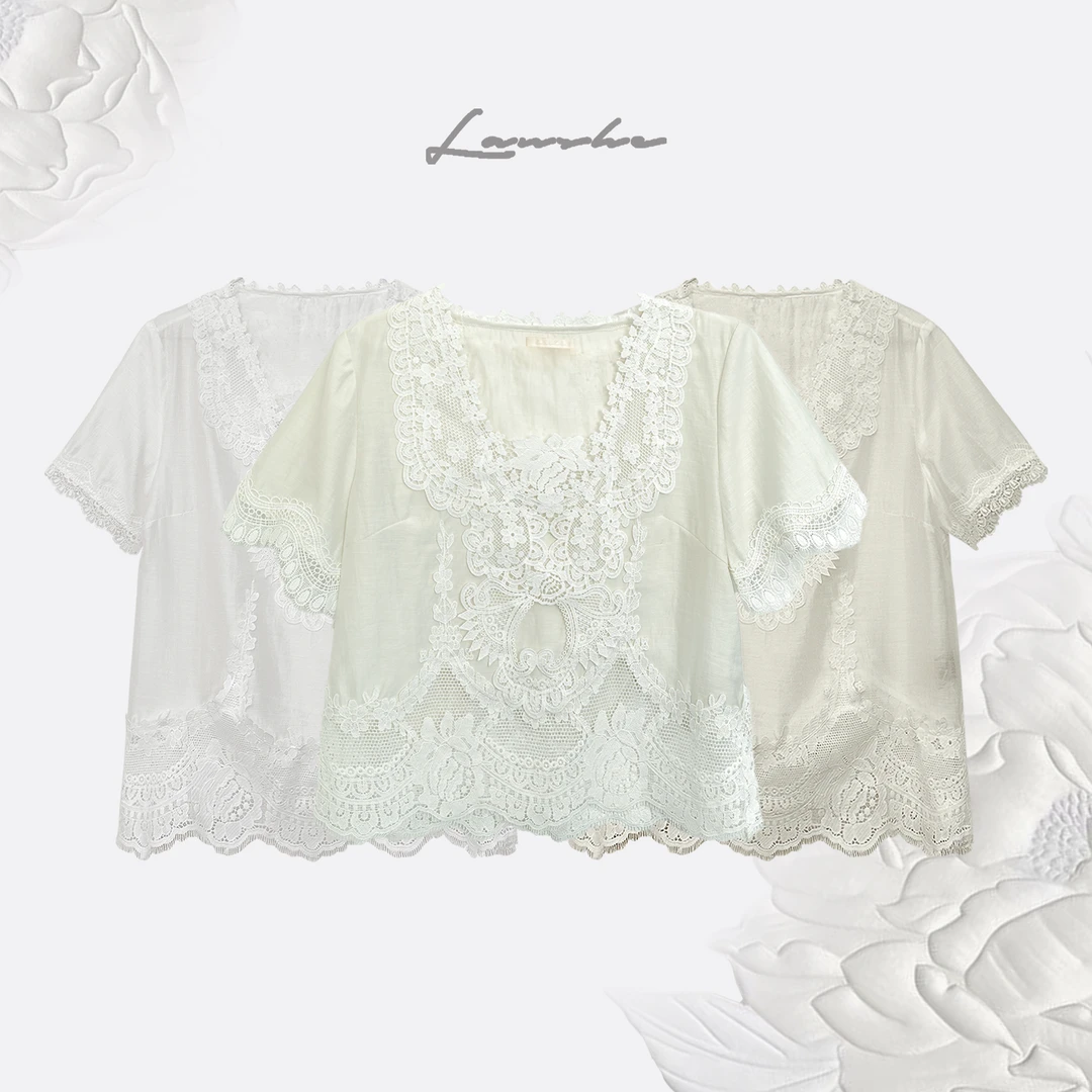 蕾丝花边立体花上衣Z短袖
