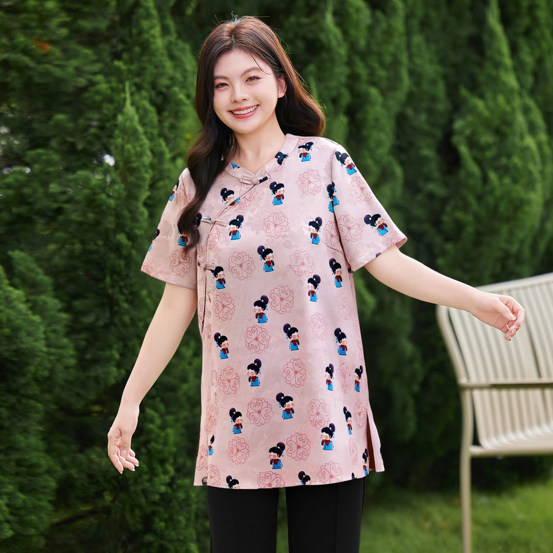 【现货轻薄提花长款小衫】MsShe大码女装夏新中式国风小衫E2507023