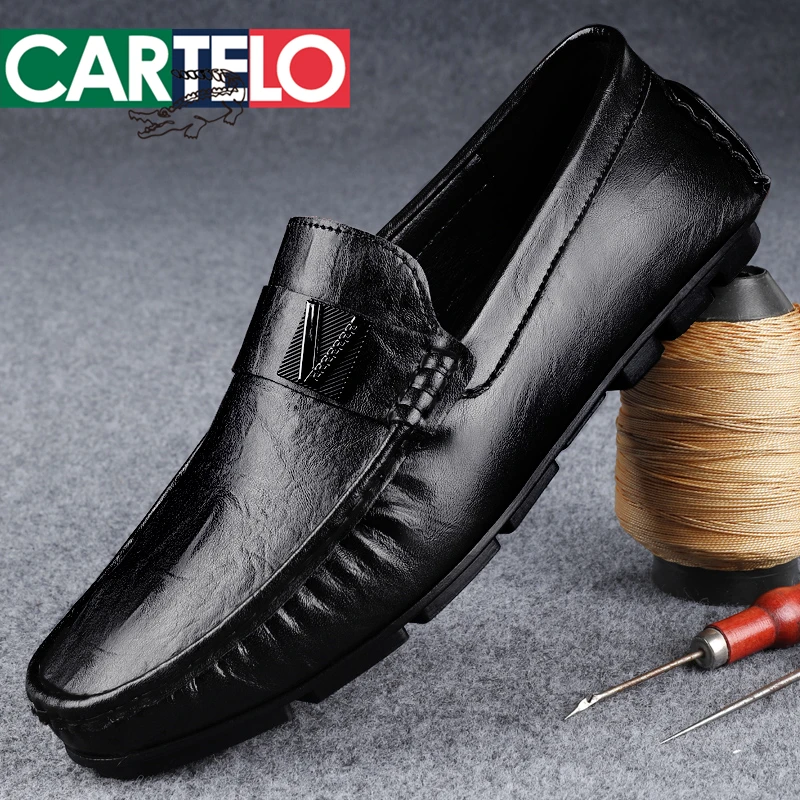 CARTELO/卡帝乐鳄鱼真皮豆豆鞋男休闲鞋百搭夏季时尚软底商务透气