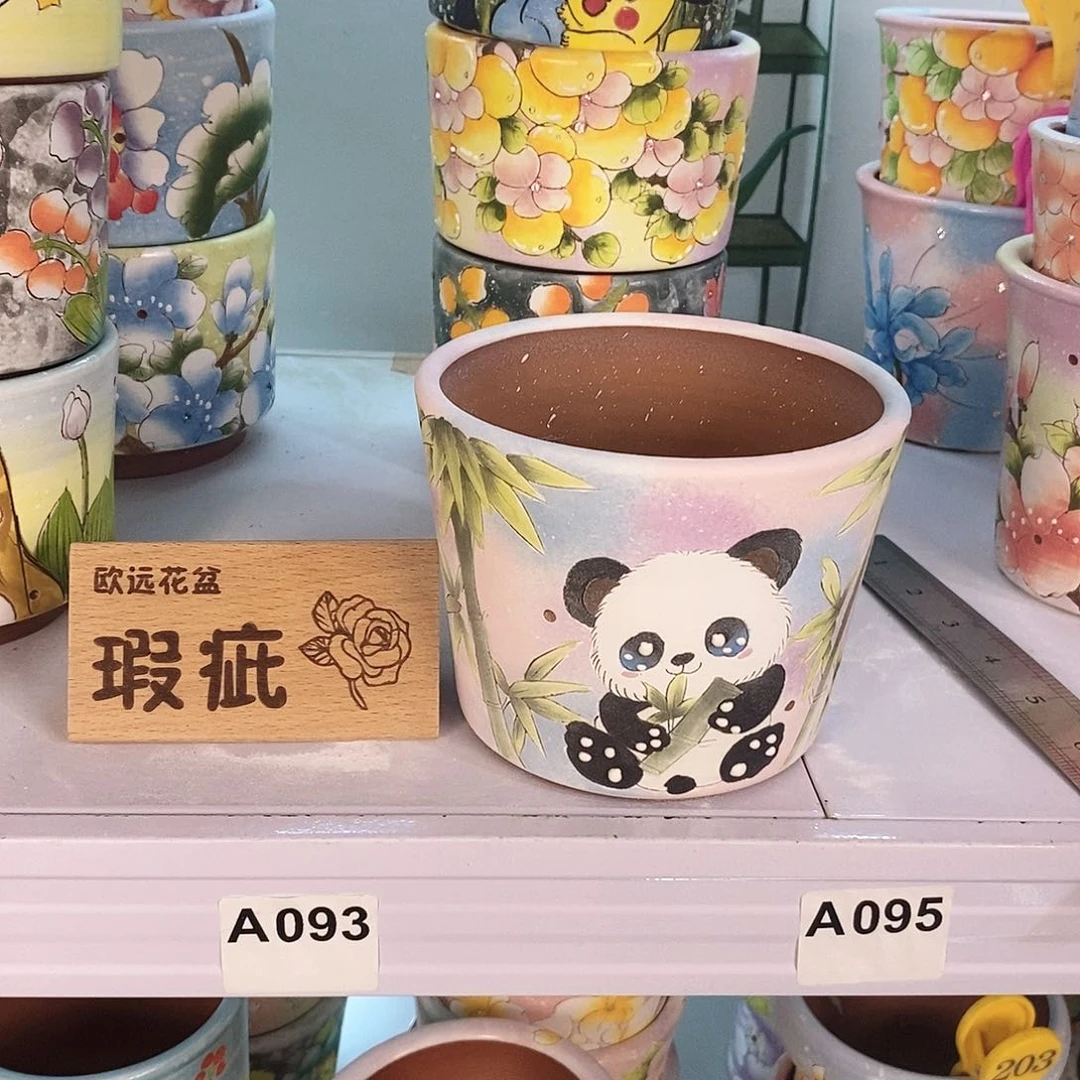 红泥花盆红陶手绘花盆