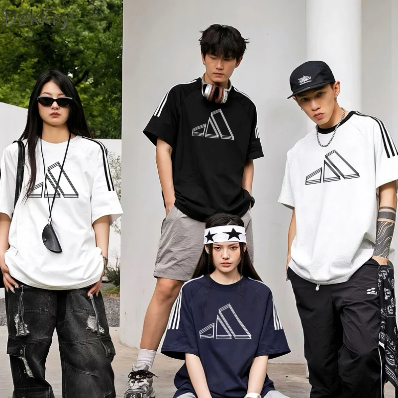 Dekkry夏季短袖圆领印花运动T恤时尚美式夏装宽松情侣装休闲百搭