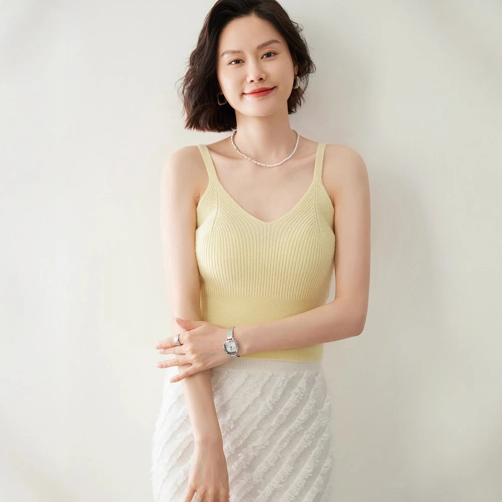 羊绒吊带背心无袖女秋冬新款坑条套头羊毛针织内搭修身小背心上衣