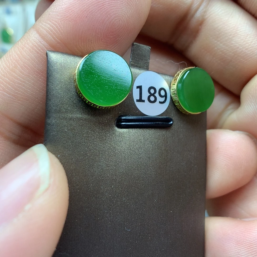 和田玉耳饰18K金镶嵌10mm