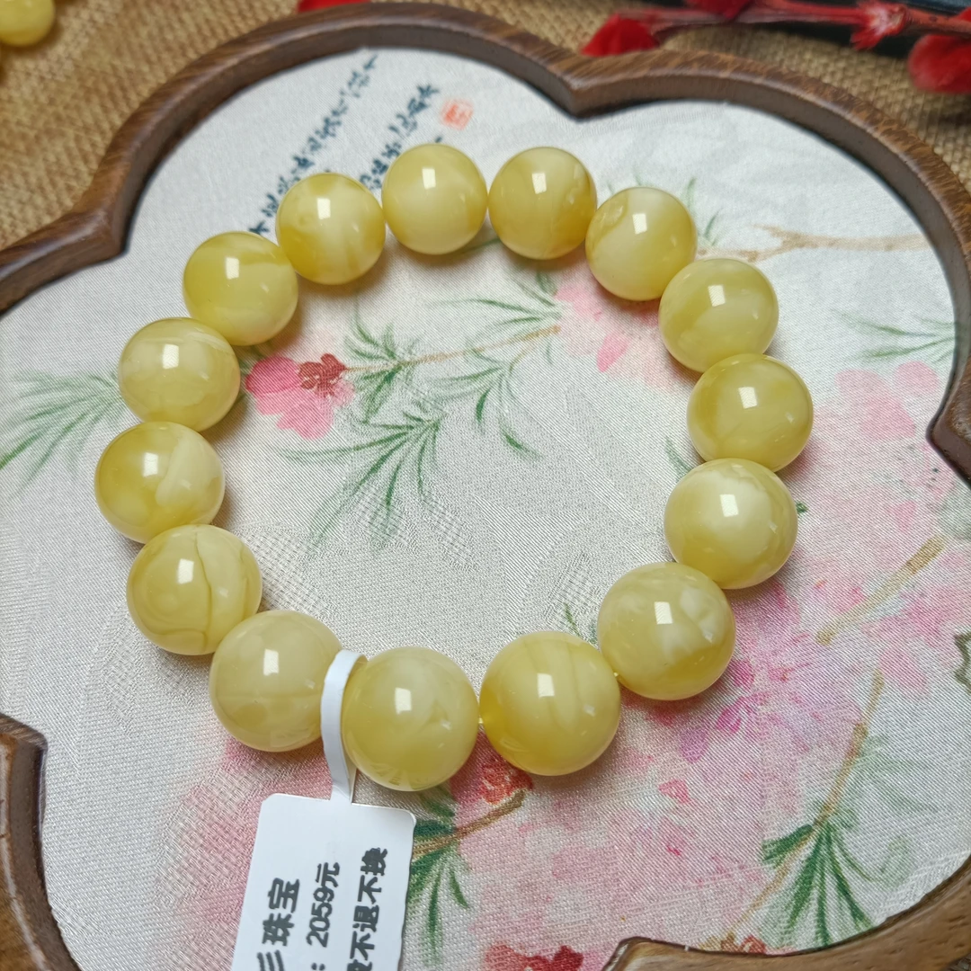 13➕天然精品妖花蜜蜡圆珠手串~俄料~原矿~小高货~4693